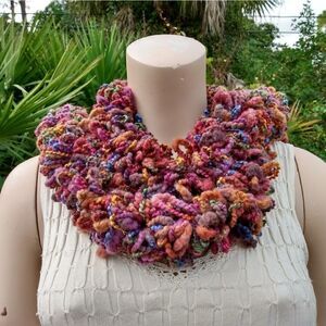 EUC ECHO Fuzzy PomPom Style Multicolored Scarf Made in Italy